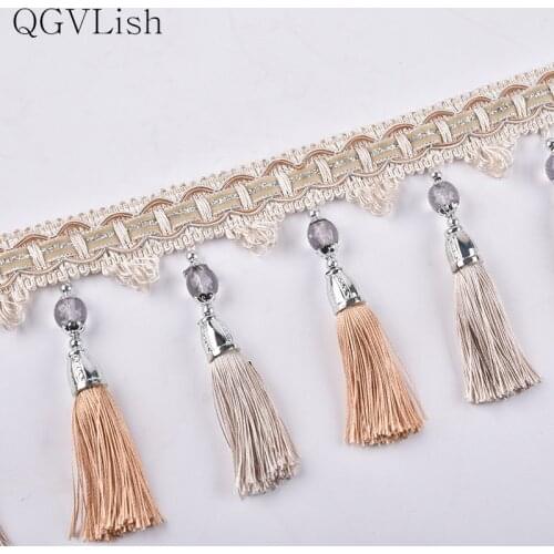 QGVLish 6M Crystal Beads Tassel Fringe Curtain Lace Trim DIY Sew Sofa Lamp Fabrics Curtain Accessories Lace Ribbon Trims Decor
