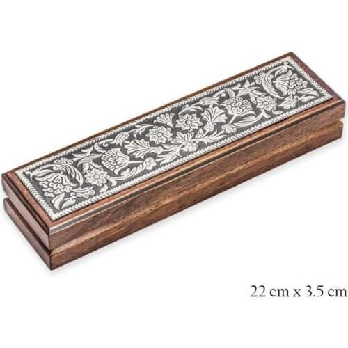Silverlina Silver Flower Pattern Wooden Rosary Box