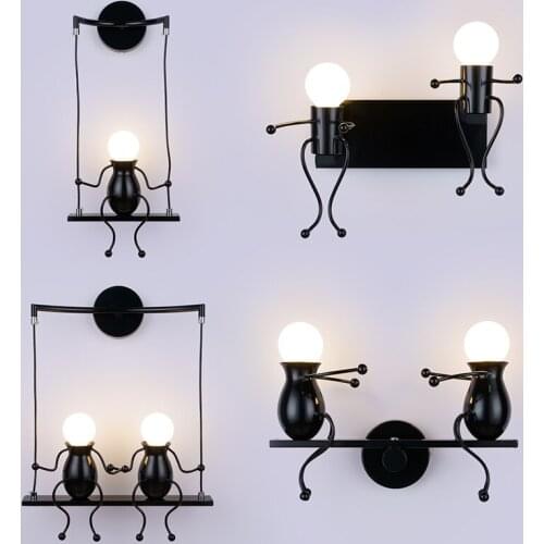 Modern Cartoon Doll Wall Light Fixtures LED Creative Mounted Iron Bedside Sconce Lamp for Kids Baby Room Living Room ZBD0008