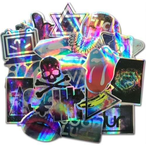 20Pcs/Lot Cool Reflective Laser Laptop Stickers Pack For DIY Skateboard Luggage Motorcycle Car Shining Waterproof Graffiti Decal