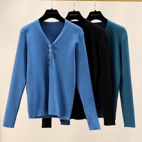 2021 basic v-neck solid autumn winter Sweater Pullover Women Female Knitted sweater slim long sleeve badycon sweater cheap