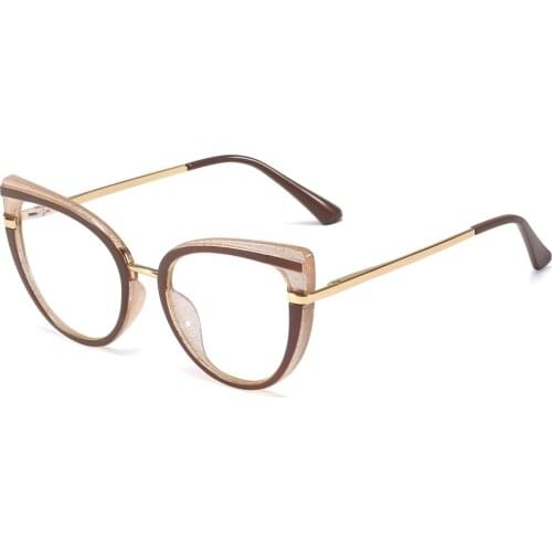 Veshion Cat Eye Glasses Frame Women TR90 Blue Light Blocking Optical Glasses for Computer Half Metal Gold Transparent