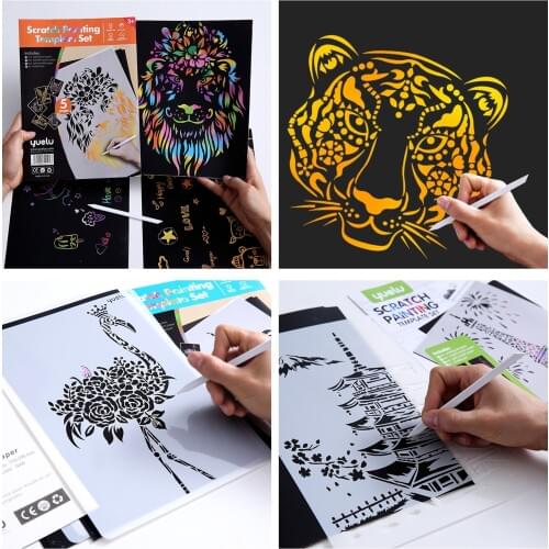 Magic Scratch Scraping Painting Tools Bamboo Sticks Scraper Repair Scratch Pen Black Brush DIY Painting Coloring Toy