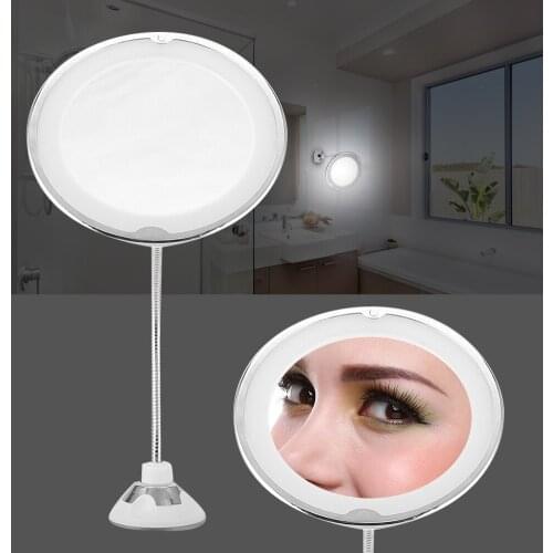 360 Rotatable Wall-Mounted LED Makeup Mirror 10X Magnifier Bathroom Cosmetic Mirror With Sucker Flexible Vanity Mirror Makeup