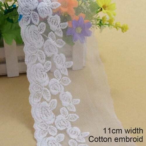 10yards 11cm white cotton embroided lace ribbon guipure trim wedding decoration DIY Accessories dolls african lace applique#3911