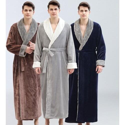 Yukata mens autumn and winter flannel lovers nightgown mens thick bathrobes home pajamas 2019