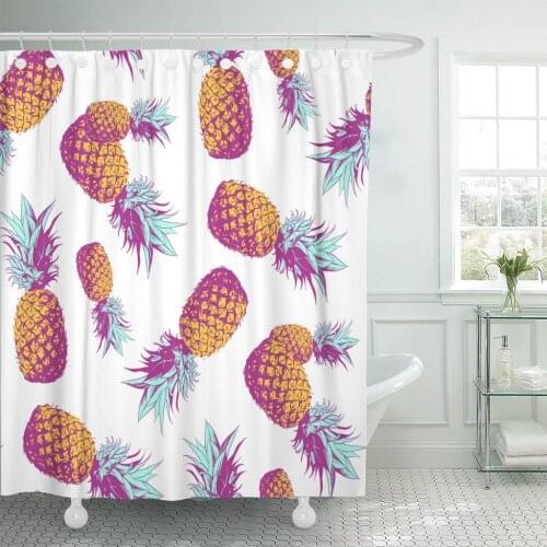 Yellow Ananas Pineapple Dessert Diet Drawn Engraved Exotic Shower Curtain Polyester 72 x 78 inches Set with Hooks