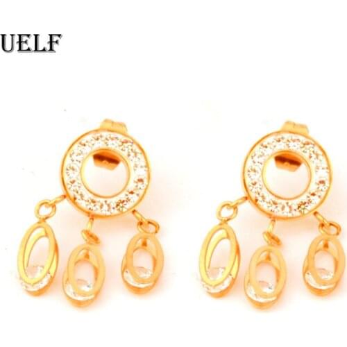 Uelf 2019 Classic Design Romantic Jewelry Gold Color AAA Cubic Zirconia Stone Stud Earrings For Women Elegant Wedding