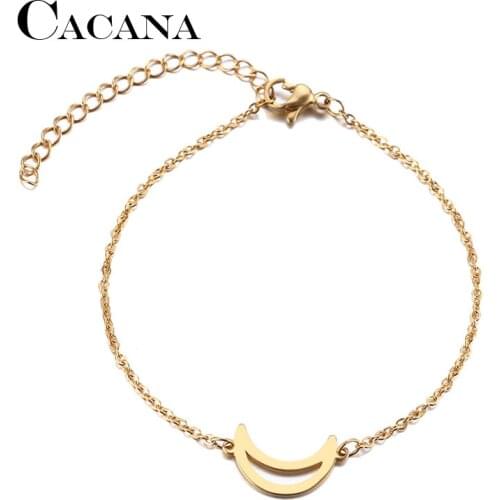 CACANA Stainless Steel Bracelet For Women Man Gold And Silver Color Moon Lovers Engagement Jewelry Drop Shipping