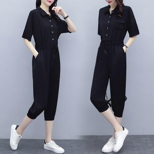 Women summer plus size L-4XL onepiece Jumpsuit Romper fat XXL XXXL 3XL XXXXL woman wear black loose slim Casual Jumpsuit clothes