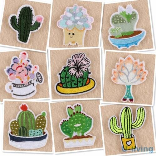 1pcs Plant Cactus Patches for Clothing Iron on Embroidered Sew Applique Cute Patch Fabric Badge Garment DIY Apparel Accessories