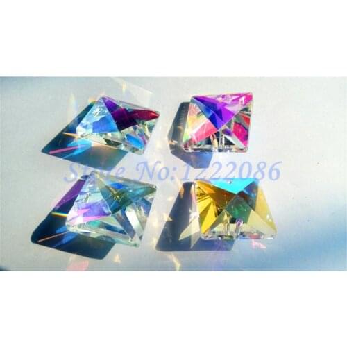 100pcs 22MM AB Glass Crystal Square Beads Prisms Chandelier lamp Parts With 2 Holes