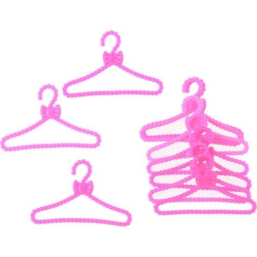 20Pcs / Lot Mini Doll Accessories Pink Plastic Bowknot Hangers For 1/6 Doll Clothes Dress Pretend Play House Baby Toy