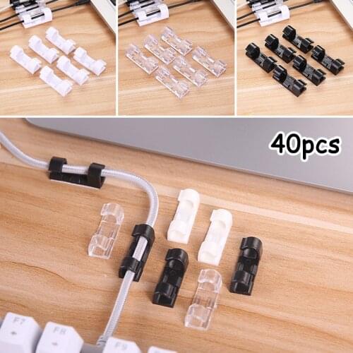 40Pcs Self Stick Wire Cable Cord Clips Clamp Table Wall Tidy Organizer Holder Self-paste Wire Management Fixing Clips Clamp