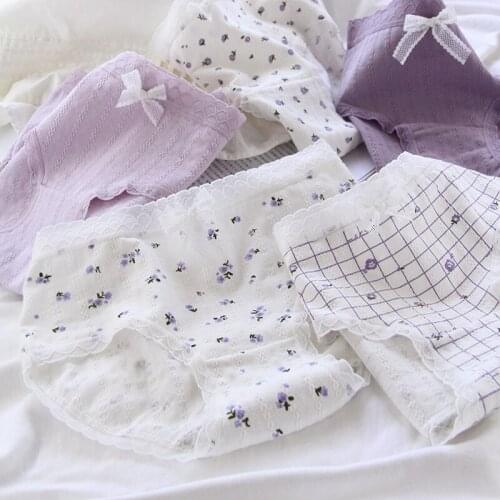 6pcs/set Childrens Cotton Underpants Cute Small Fresh Flower Printing Lace Simple Aestheticism Girls Comfortable Triangle Pant