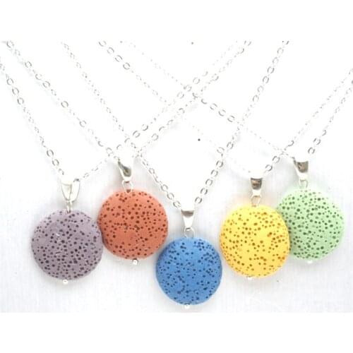 9 Colorful Round Lava Stone Essential Oil Diffuser Necklace Aromatherapy Jewelry Multilayer Rock Stone Necklace