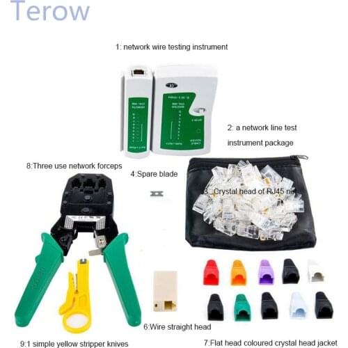 9pcs/set RJ45 RJ11 RJ12 CAT5 CAT5e Portable LAN Network Repair Tool Kit Utp network cable tester Plier Crimping tool Plug