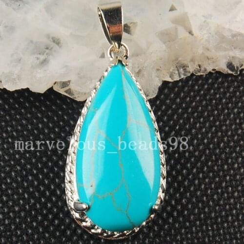 Free shipping Fashion Jewelry 32x42mm Blue howlite Water Drop Pendant Bead MC3208