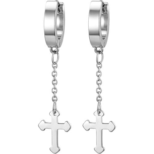 BONISKISS Hot Sale Vintage Goth Chain 2021Trend Cross Pendant Stainless Steel Earring Unisex Fashion Party Punk Rock Jewelry