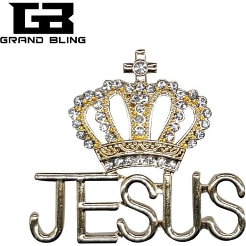 Gold Tone Jesus Brooch Pin with a Crown On Top