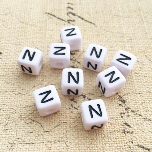 Acrylic Single Letter N Beads Mini Order 100PCS Cube Alphabet Beads 10*10MM Square Alphabet Initial Jewelry Beads