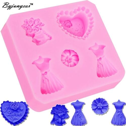 Byjunyeor M378 3D Skirt Dress Flower UV Resin Silicone Mold Fondant Chocolate Candy Gumpaste Lollipop Crystal Epoxy Soft Clay Mo