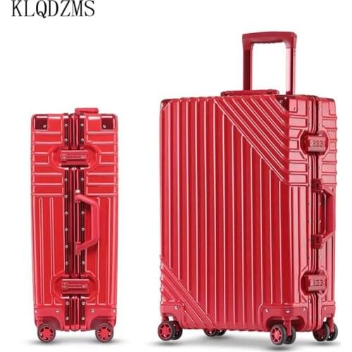 KLQDZMS 20"24"26"29inch Retro Aluminium Frame Luggage Carry On Spinner PC rolling luggage Men Women Trolley Travel Suitcase