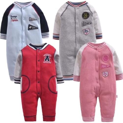2018 New Baby Girls boys One-pieces long Sleeve Sporty style Romper Infant Bebe Boys outwear Fall spring cotton Bodysuits 3-18m