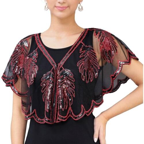 Womens 1920s Shawl Wraps Roaring 20s Beaded Sequin Cape Fringed Gatsby Flapper Dress Accessories