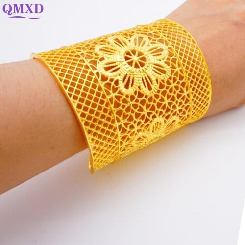 Dubai Gold Big Wide Bangle For Women African Dubai Arab Party for Mom Gifts New design wedding Bangle bracelets