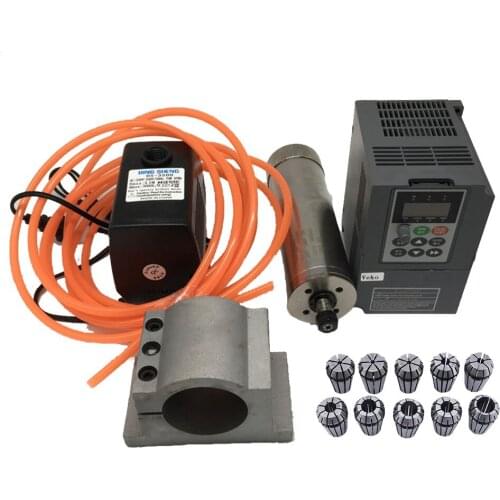 380V 3PH 1.5KW 24000rpm Water Cooled Spindle Motor +1.5KW Frequency Converter VFD Pump Clamp 10PCS ER16 1-10mm Collets Kit