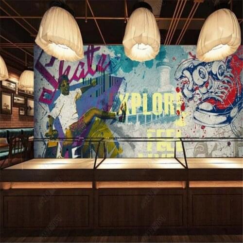 European and American Graffiti Wallpapers Industrial Decor Fitness Sports Skateboard Background Wall Papers Murals 3d