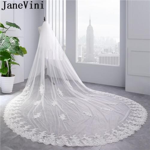 JaneVini Ivory Cathedral Bridal Veil with Combs Two Layers Lace Edge Long Bride to be Veil Elegant Church Wedding Veils White