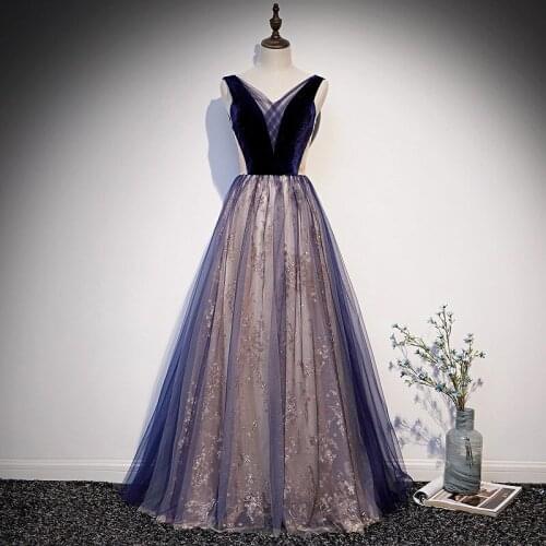 Purple Velvet Evening Prom Dress Sleeveless Shining Spray Gold V-Neck Backless Baroque Elegant Wedding Banquet Guest Party Gowns