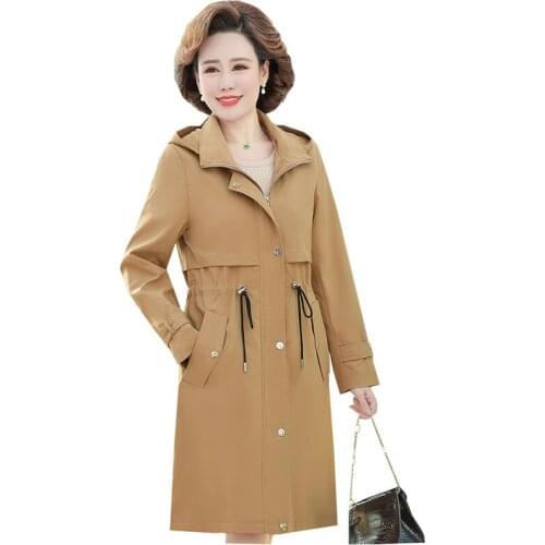 Cardigan Trench Coat Lady 2021 Spring Autumn Women Windbreakers Coat Middle-Aged Long Overcoat Hooded Casual Outerwear Oversize