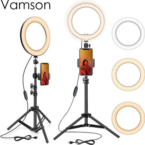 Vamson 26 ring light with tripod studio LED Makeup Light Hoops lamp mobile light ring with stand Photography camera light VLS07C