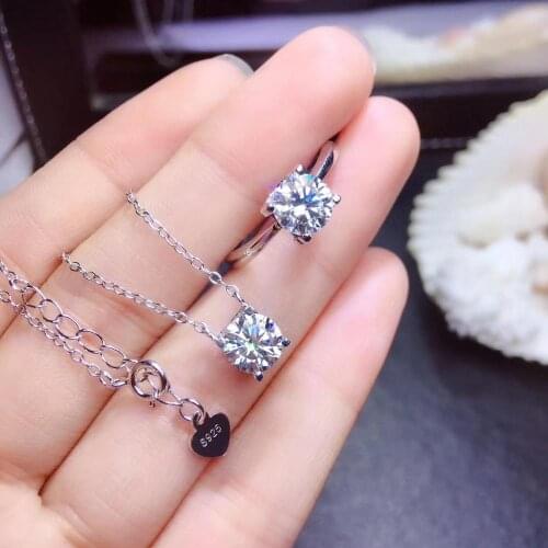 Shinning natural moissanite gemstone ring and necklace jewelry set real 925 silver ornament gem shiny better than diamond gift