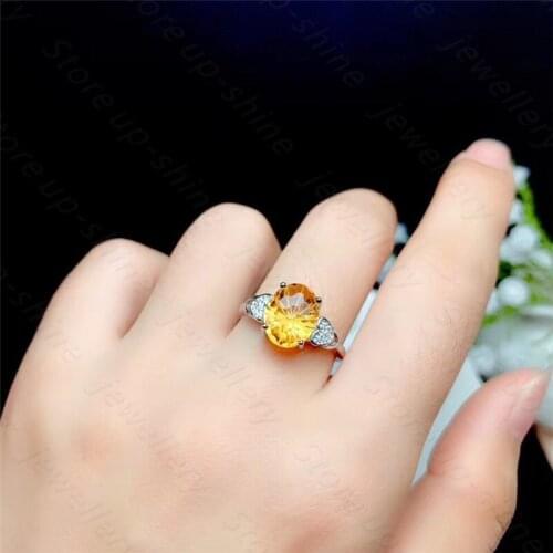 925 Sterling Silver Wedding Engagement Jewelry Citrine Rings For Women 8x10MM Oval Gemstone Ring
