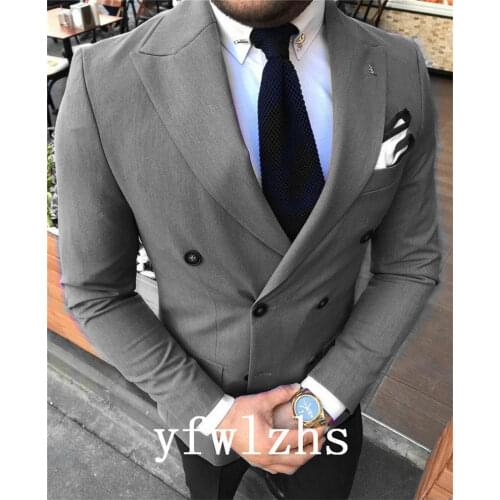 Handsome Double-Breasted Groomsmen Peak Lapel Groom Tuxedos Mens Wedding Dress Man Blazer Prom Dinner (Jacket+Pants+Tie) A191
