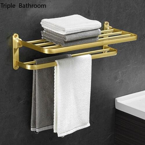 Creative Golden Towels Rack Hanger Aluminum Alloy Bathroom Accessories Towel Holder Punch-free Wall Hanging Storage Shelf