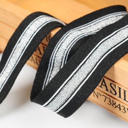10/20/40 Yards Stripe Knitting Webbing Silver/Gold Ribbon For Clothes Pants Side DIY Garment Sewing Handmade Trim Accessories