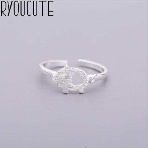 Fashion Real Silver Color Pig Rings for Women Wedding Jewelry Punk Retro Antique Adjustable Size Finger Big Ring