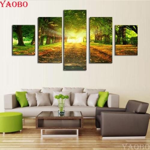 5 Piece Large DIY Diamond Painting Cross stitch Sunlight Forest for Living Room Decor Embroidery mosaic Hobby Crafts Needlework