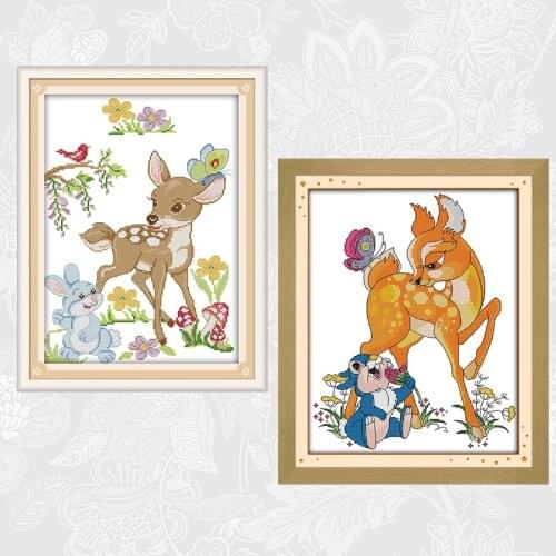 The deer and rabbits Patterns Cross-stitch Printed on Canvas DMC 11CT 14CT Handwork Embroidery Sets Chinese Cross Stitch kits