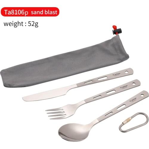 NEW Half Polished titanium cutlery set camping knife fork and spoon tablware set for Home Use Travel Camping Cutlery Set in Case
