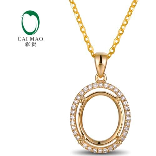 14kt Yellow Gold Oval 7x9mm Real Diamond Engagement Semi Mount Unique Pendant Setting