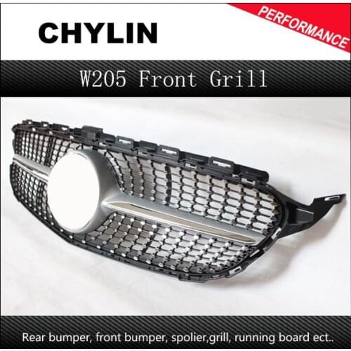 New C Class W205 Diamond Grille ABS Material For Mercedes C180 C200 C250 C350 C400 C450 C220 Sporty 2015 2016 Front Grill