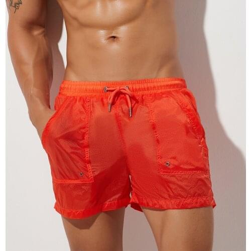 New Summer Mens Shorts Sexy Semi-transparent Nylon Quick Dry Shorts Gyms Casual Joggers Home Wear Men Bottoms