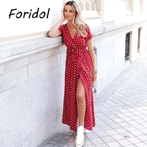 Autumn Long Polka Dot Print Dress Robe for Women 2021 Casual Short Sleeve Split Dress Boho Elegant Maxi Party Vestidos Spring