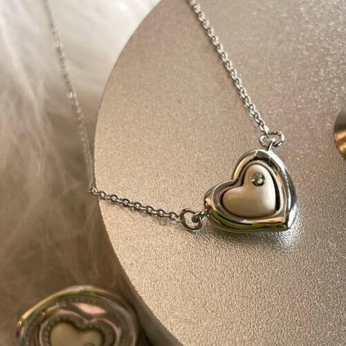 East Gate love point drill color fire paint print love pearl pendant necklace neck chain woman